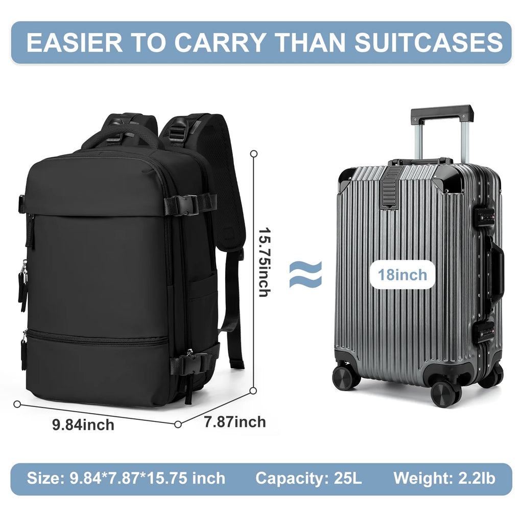 Travel Backpack Simple Durable Carry on Backpack with Shoe Compartment, Personal Item Travel Bag Flight Approved, Water Resistant Laptop Backpack for Women Men Weekender Business, Black